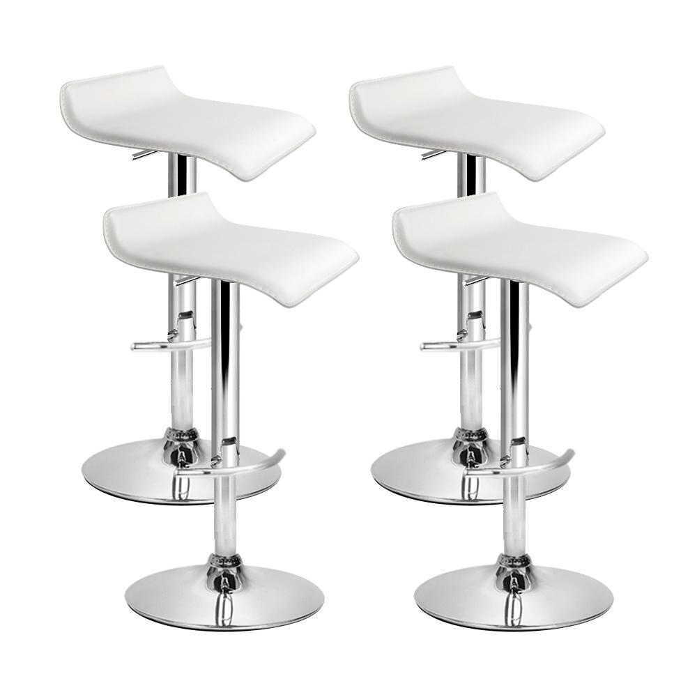 Artiss Set of 4 White PU Leather Wave Style Bar Stools with chrome base, showcasing modern design and comfort.